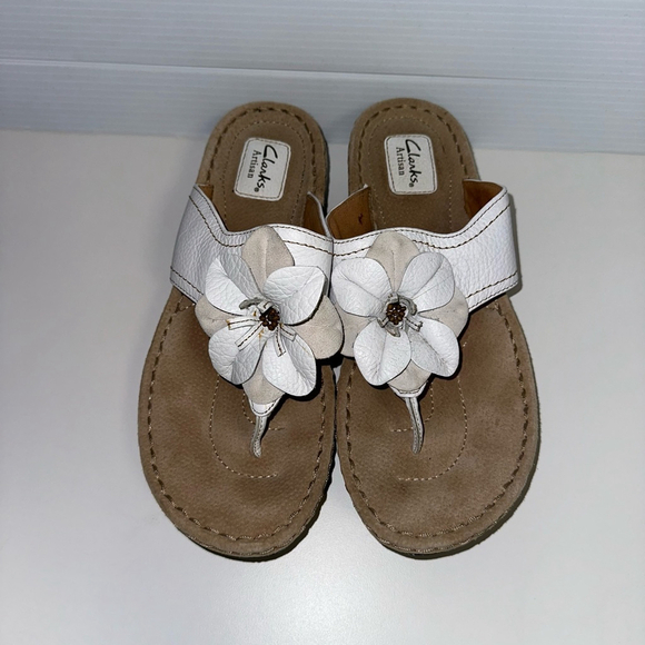 Clarks Artisan Flower Top Sandals LEATHER Clogs Mules Sandals Shoes Women SZ 11 - Picture 2 of 11